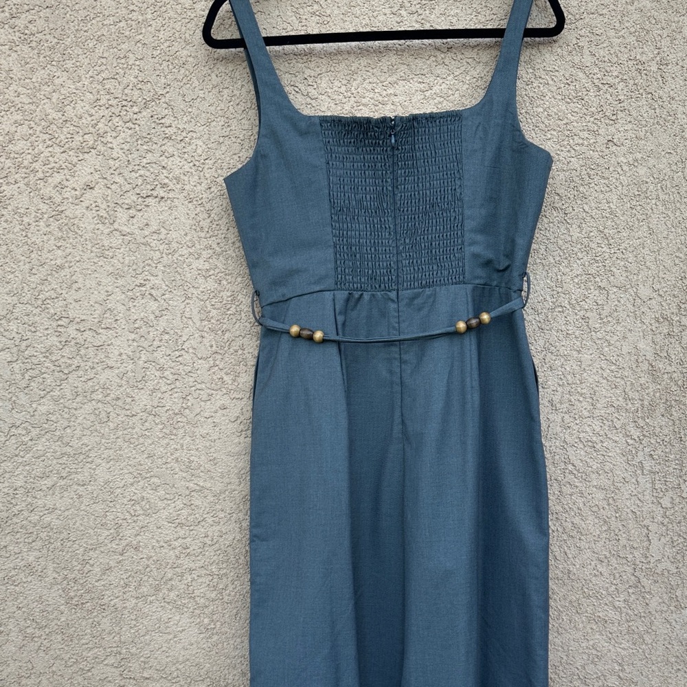 Square Neck Belted Jumpsuit With Beaded Waist Tie - Picture 8 of 8